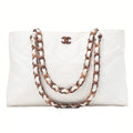 CHANEL Matelasse Wood Pattern Plastic Chain Shoulder Caviar Skin White Gold-Tone Hardware, Pre-Owned