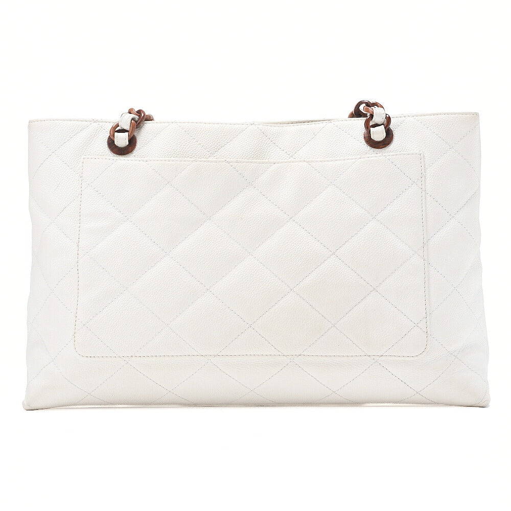 CHANEL Matelasse Wood Pattern Plastic Chain Shoulder Caviar Skin White Gold-Tone Hardware, Pre-Owned