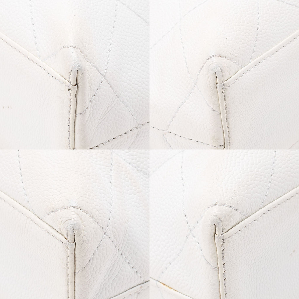 CHANEL Matelasse Wood Pattern Plastic Chain Shoulder Caviar Skin White Gold-Tone Hardware, Pre-Owned
