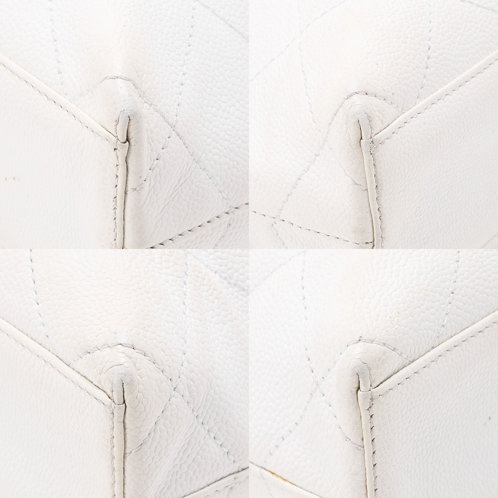 CHANEL Matelasse Wood Pattern Plastic Chain Shoulder Caviar Skin White Gold-Tone Hardware, Pre-Owned