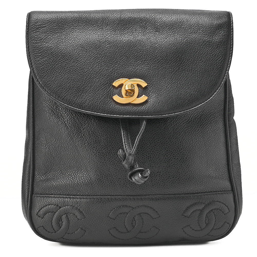 CHANEL Triple Coco Mark Chain Backpack Caviar Skin Black Gold -Tone Hardware, Pre-Owned