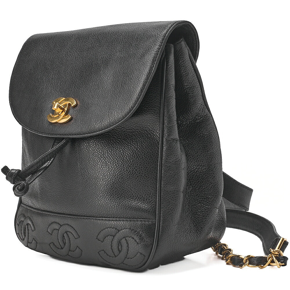 CHANEL Triple Coco Mark Chain Backpack Caviar Skin Black Gold -Tone Hardware, Pre-Owned