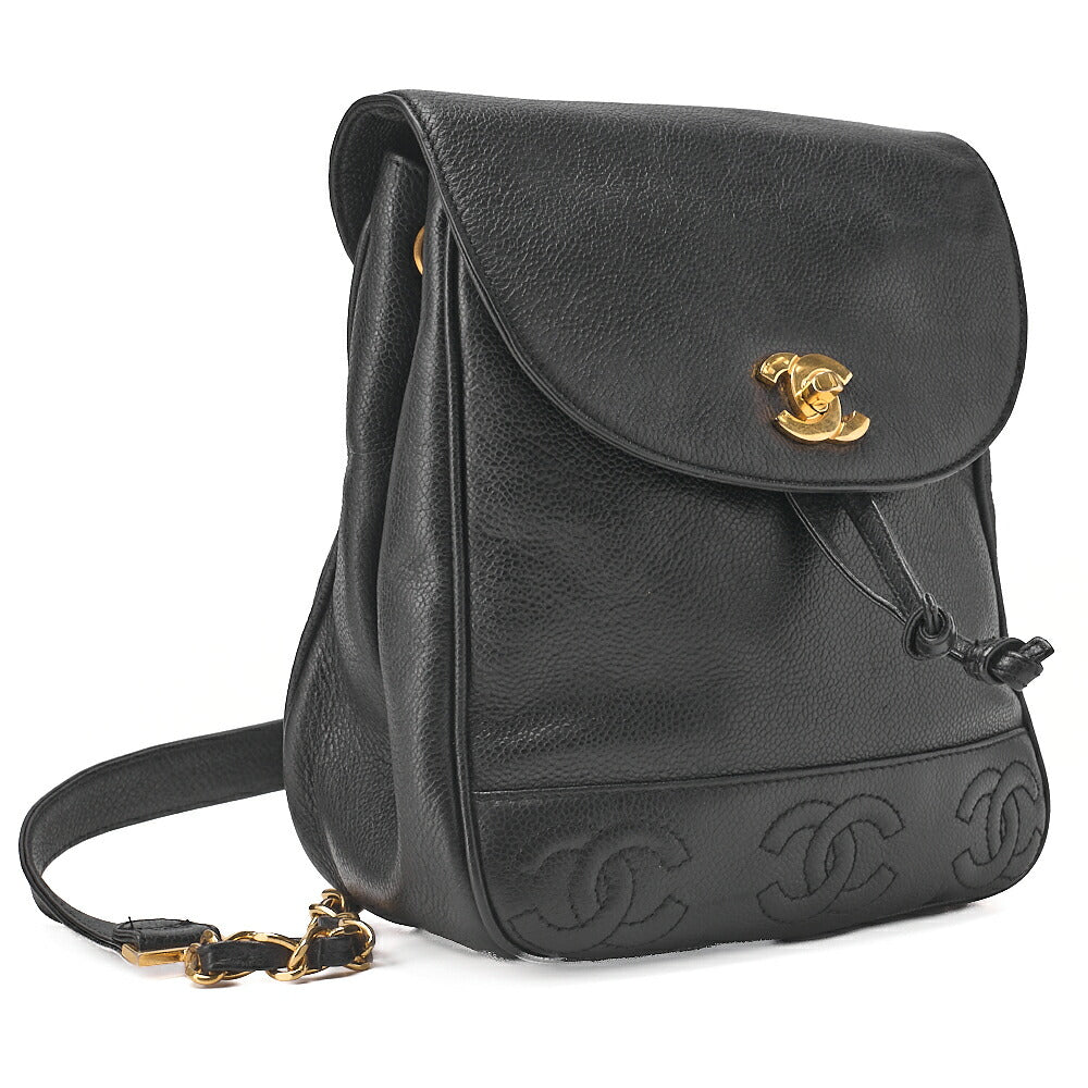 CHANEL Triple Coco Mark Chain Backpack Caviar Skin Black Gold -Tone Hardware, Pre-Owned