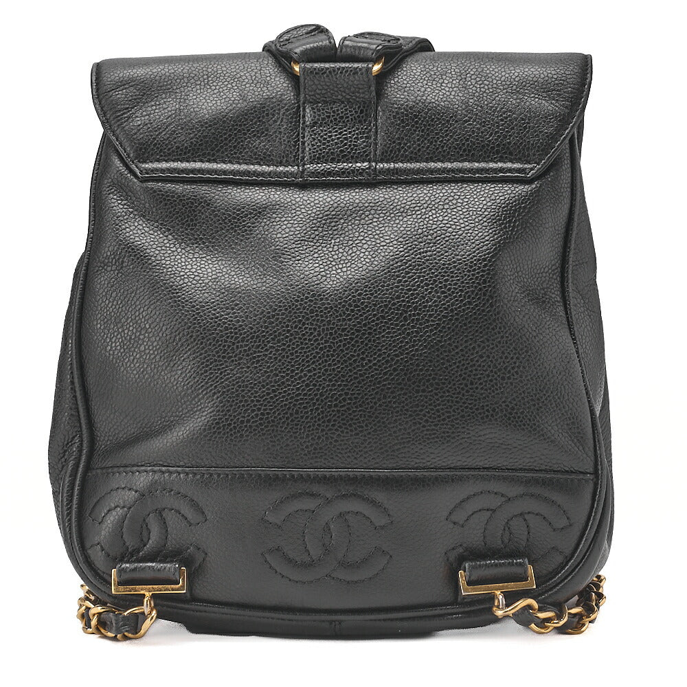 CHANEL Triple Coco Mark Chain Backpack Caviar Skin Black Gold -Tone Hardware, Pre-Owned