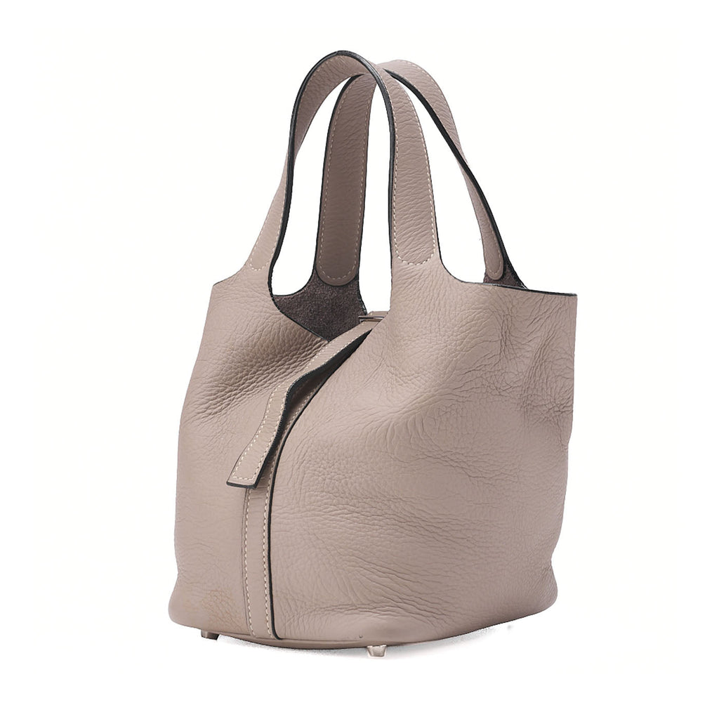 HERMES Picotan PM Handbag Tryon Cl?mence Trutile Gray Silver-Tone Hardware, Pre-Owned