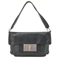 CHANEL Lambskin Chocolate Bar 2.55 Lock Round One Shoulder Black Silver-Tone Hardware, Pre-Owned