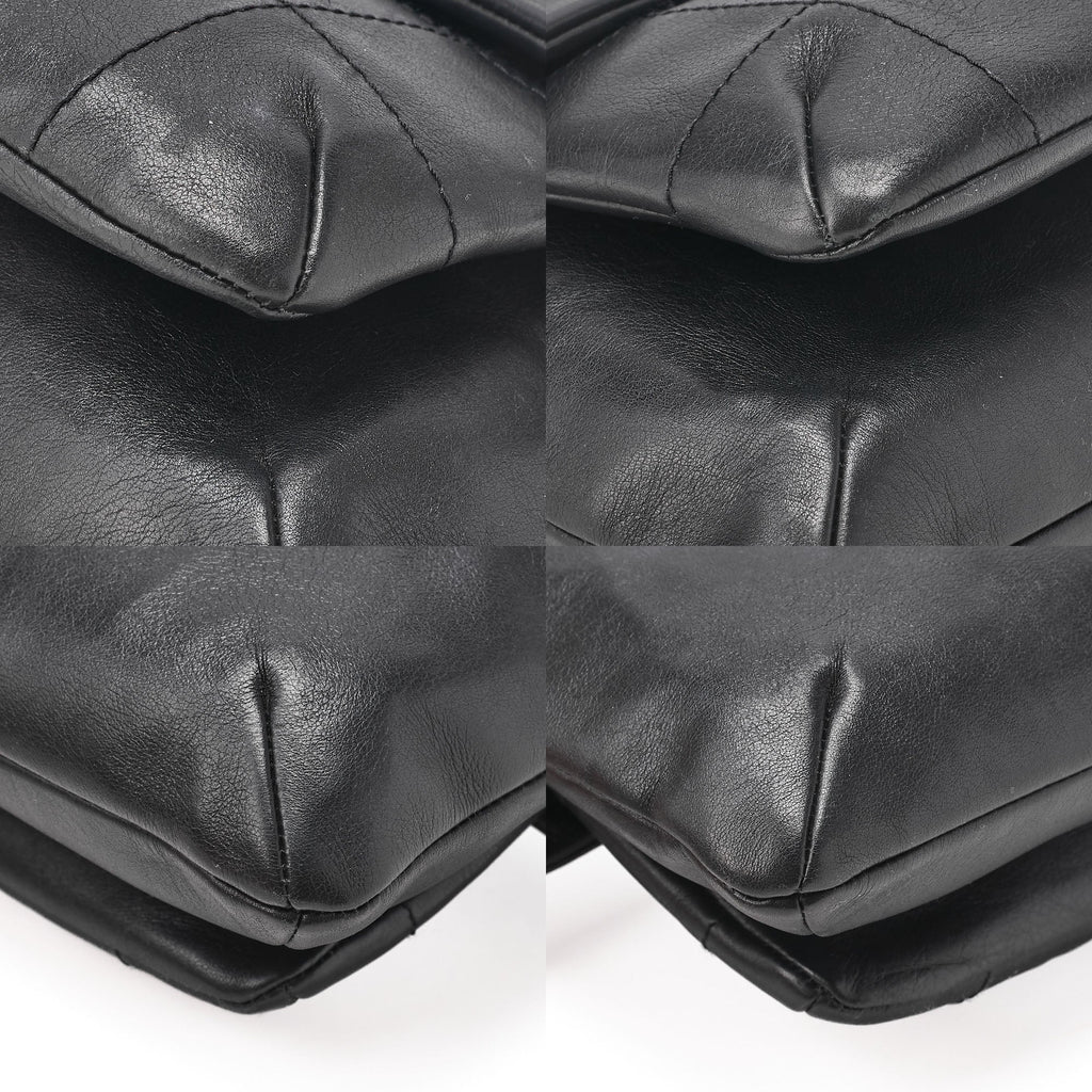 CHANEL Lambskin Chocolate Bar 2.55 Lock Round One Shoulder Black Silver-Tone Hardware, Pre-Owned