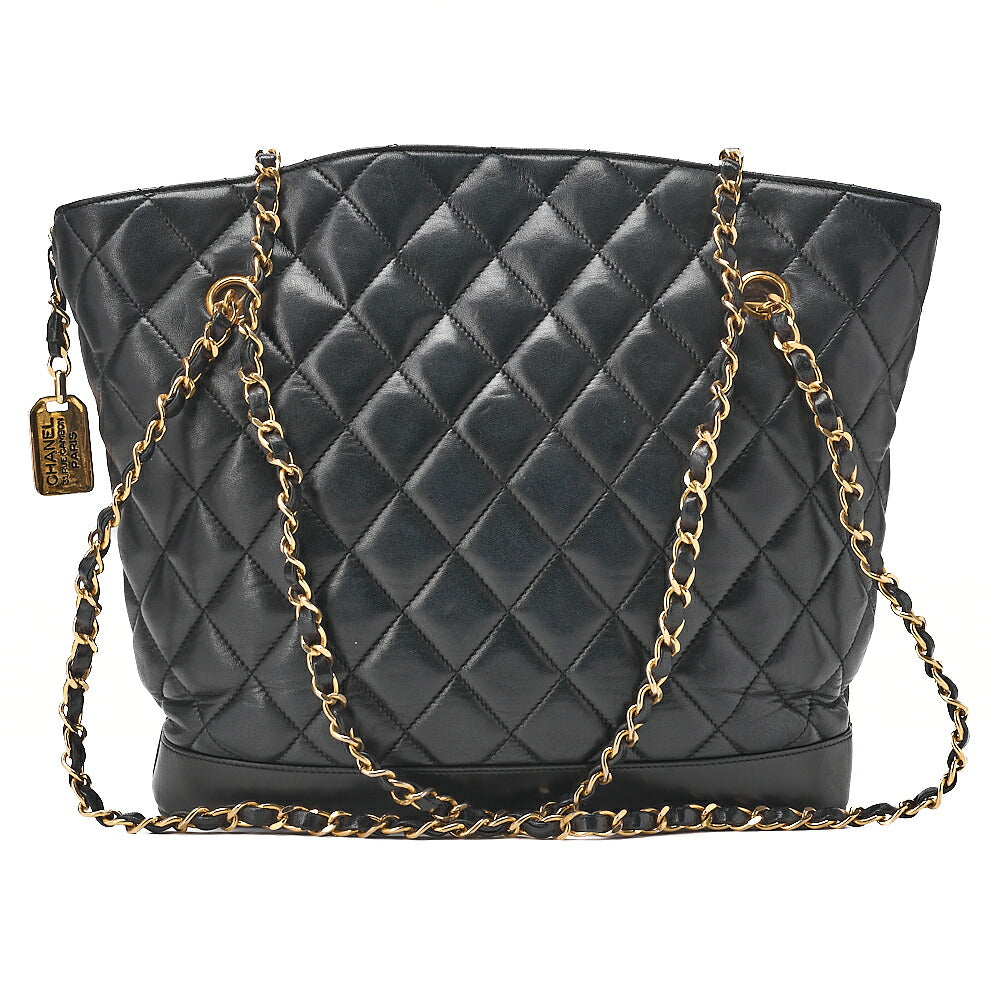 CHANEL Shoulder Bag Tote Bag Matelasse Plate Charm Fan Shaped Chain Shoulder Lambskin Black Gold-Tone Hardware, Pre-Owned