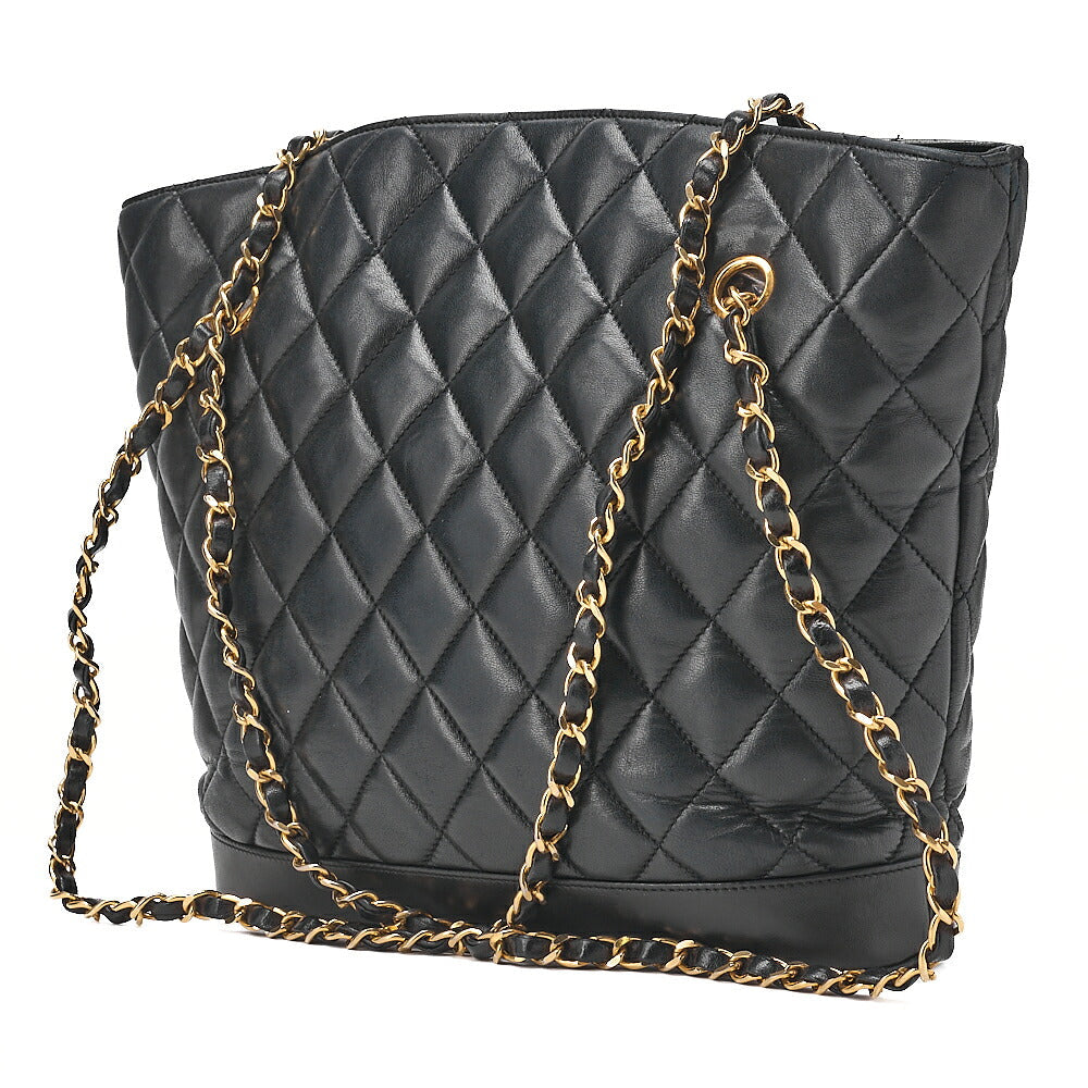 CHANEL Shoulder Bag Tote Bag Matelasse Plate Charm Fan Shaped Chain Shoulder Lambskin Black Gold-Tone Hardware, Pre-Owned