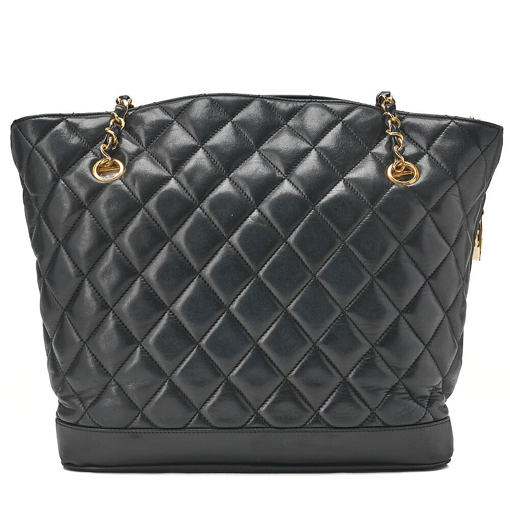 CHANEL Shoulder Bag Tote Bag Matelasse Plate Charm Fan Shaped Chain Shoulder Lambskin Black Gold-Tone Hardware, Pre-Owned