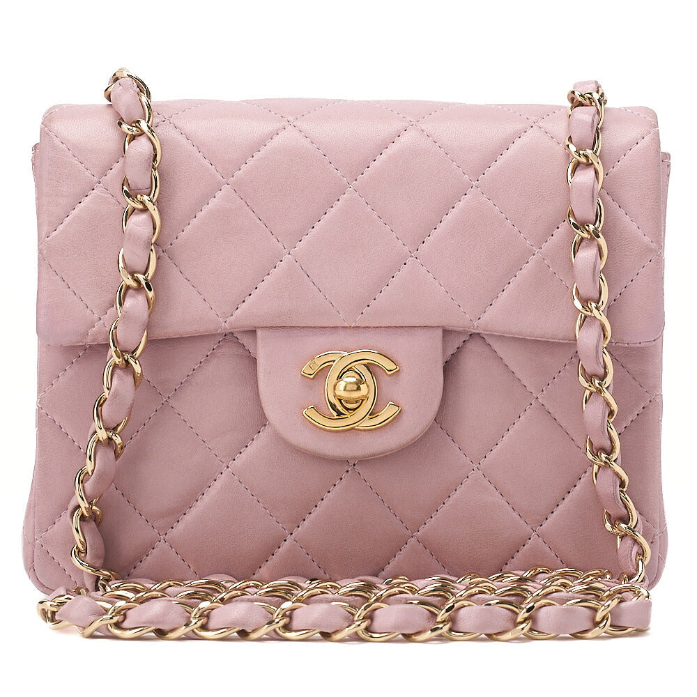 CHANEL Chain Shoulder Bag Mini Matrasse 17cm Lambskin Pink Single Flap Turnlock Gold-Tone Hardware, Pre-Owned