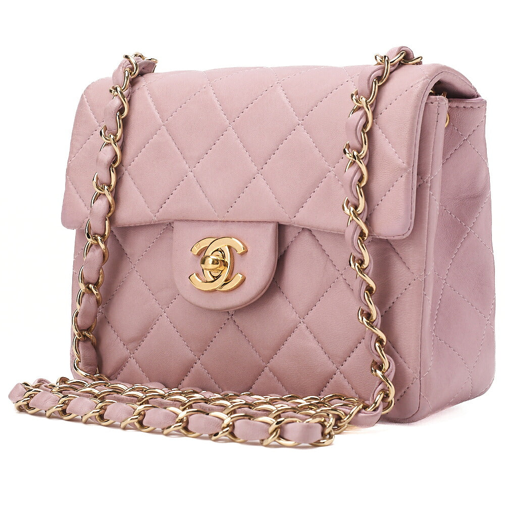 CHANEL Chain Shoulder Bag Mini Matrasse 17cm Lambskin Pink Single Flap Turnlock Gold-Tone Hardware, Pre-Owned