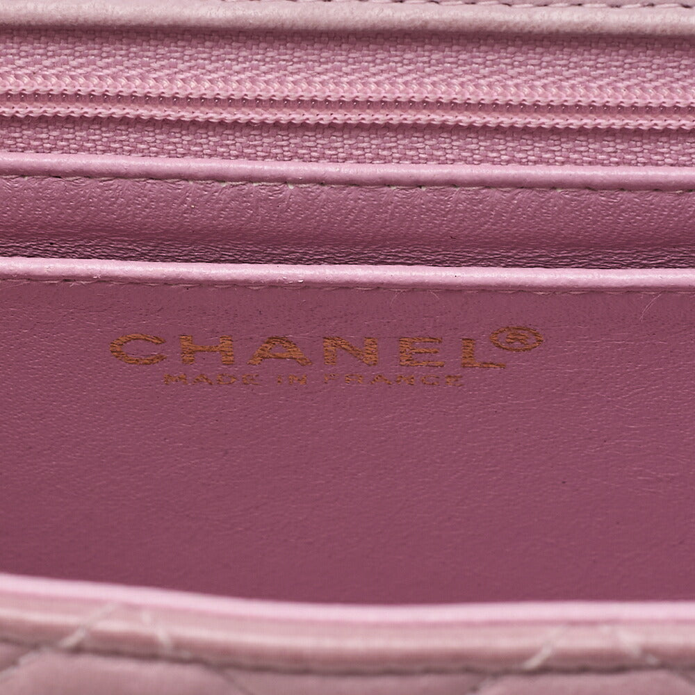 CHANEL Chain Shoulder Bag Mini Matrasse 17cm Lambskin Pink Single Flap Turnlock Gold-Tone Hardware, Pre-Owned