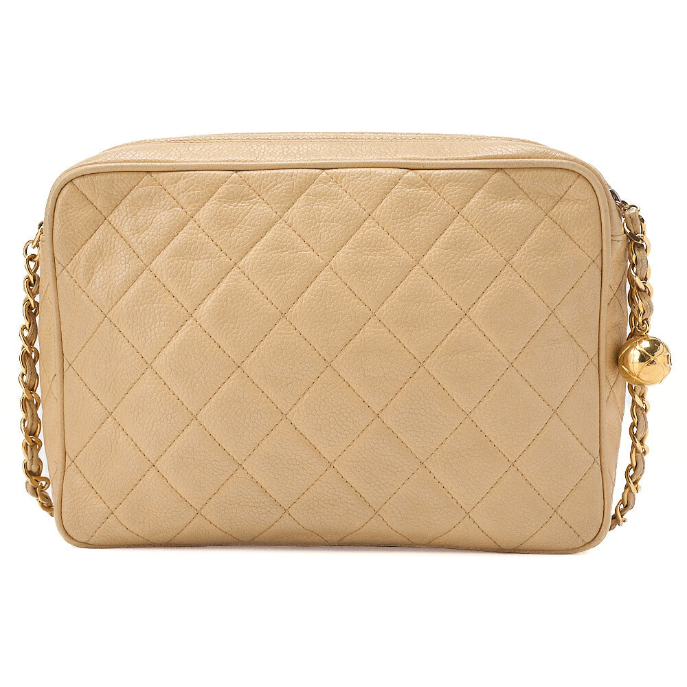 CHANEL Chain Shoulder Bag Matelasse Outside Flap Ball Charm Chain Shoulder Caviar Skin Beige Gold-Tone Hardware, Pre-Owned