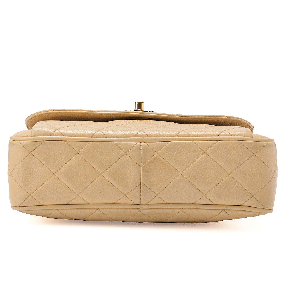 CHANEL Chain Shoulder Bag Matelasse Outside Flap Ball Charm Chain Shoulder Caviar Skin Beige Gold-Tone Hardware, Pre-Owned