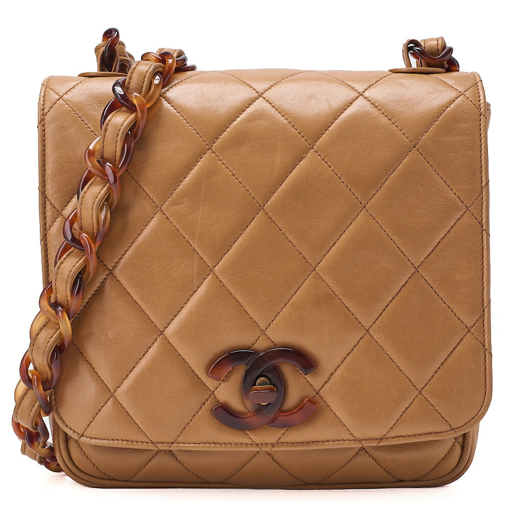 CHANEL Chain Shoulder Bag Matrasse Coco Mark Tortoiseshell Lambskin Beige x Brown Gold-Tone Hardware, Pre-Owned