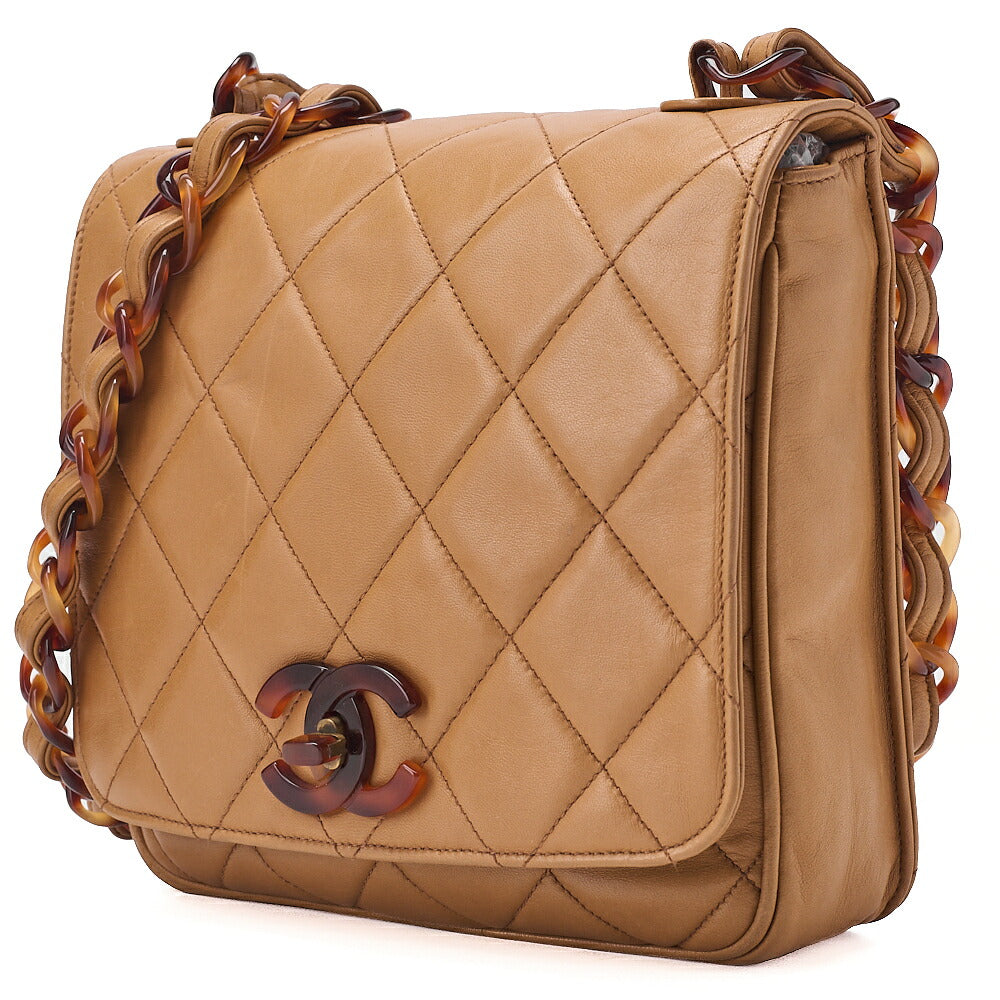 CHANEL Chain Shoulder Bag Matrasse Coco Mark Tortoiseshell Lambskin Beige x Brown Gold-Tone Hardware, Pre-Owned