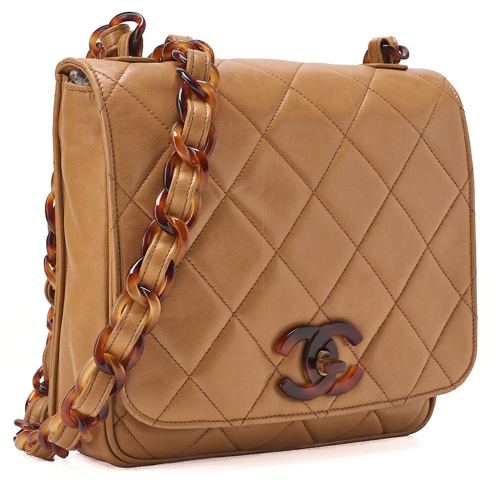 CHANEL Chain Shoulder Bag Matrasse Coco Mark Tortoiseshell Lambskin Beige x Brown Gold-Tone Hardware, Pre-Owned