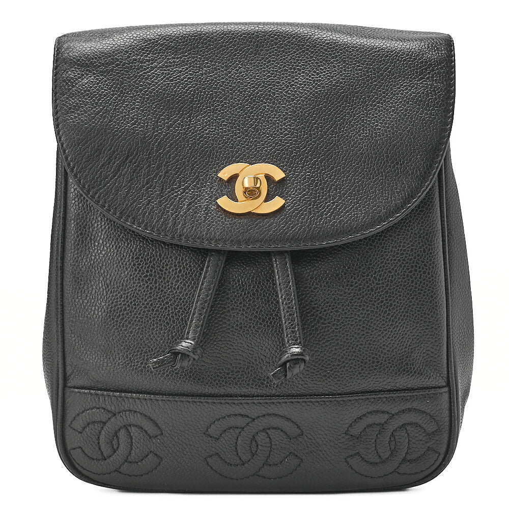 CHANEL Triple Coco Mark Turnlock Chain Backpack Caviar Skin Black Gold-Tone Hardware, Pre-Owned