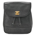 CHANEL Triple Coco Mark Turnlock Chain Backpack Caviar Skin Black Gold-Tone Hardware, Pre-Owned