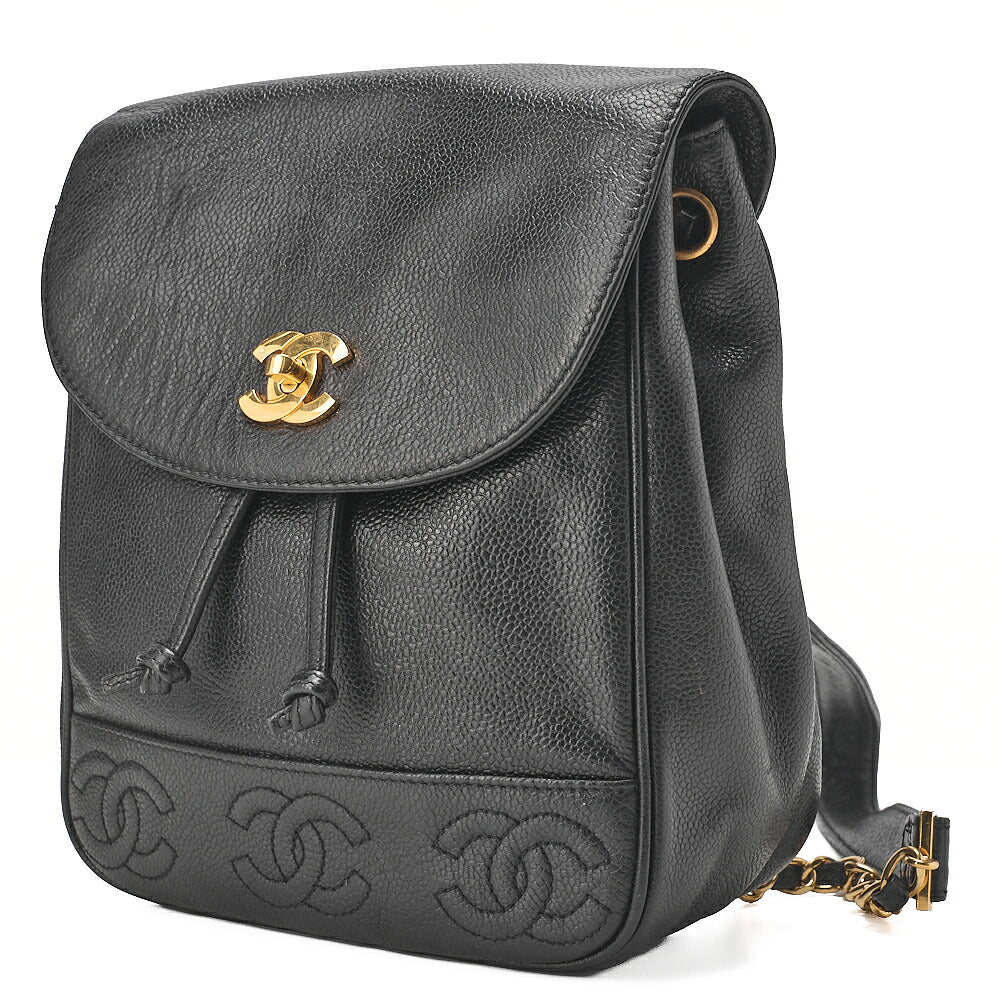 CHANEL Triple Coco Mark Turnlock Chain Backpack Caviar Skin Black Gold-Tone Hardware, Pre-Owned