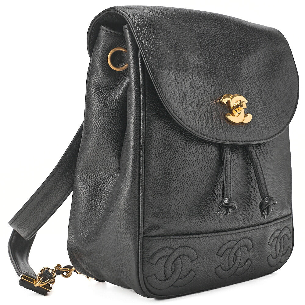 CHANEL Triple Coco Mark Turnlock Chain Backpack Caviar Skin Black Gold-Tone Hardware, Pre-Owned