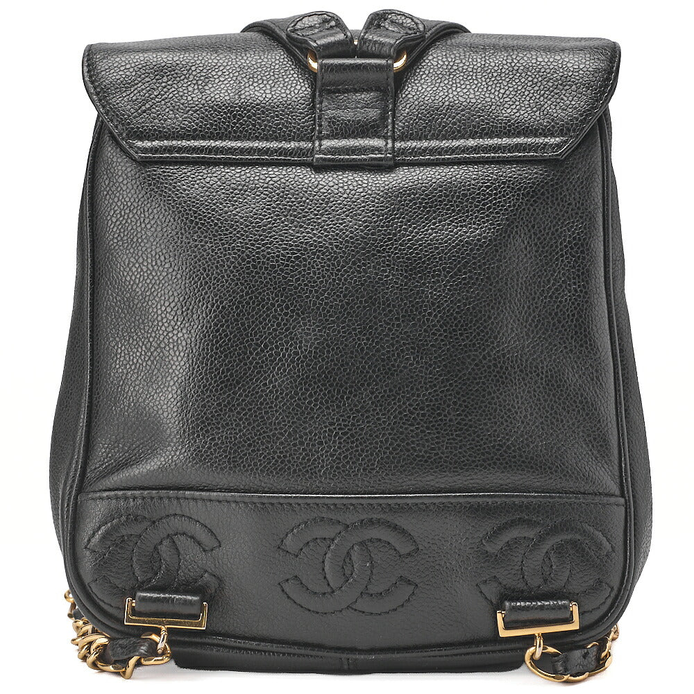 CHANEL Triple Coco Mark Turnlock Chain Backpack Caviar Skin Black Gold-Tone Hardware, Pre-Owned