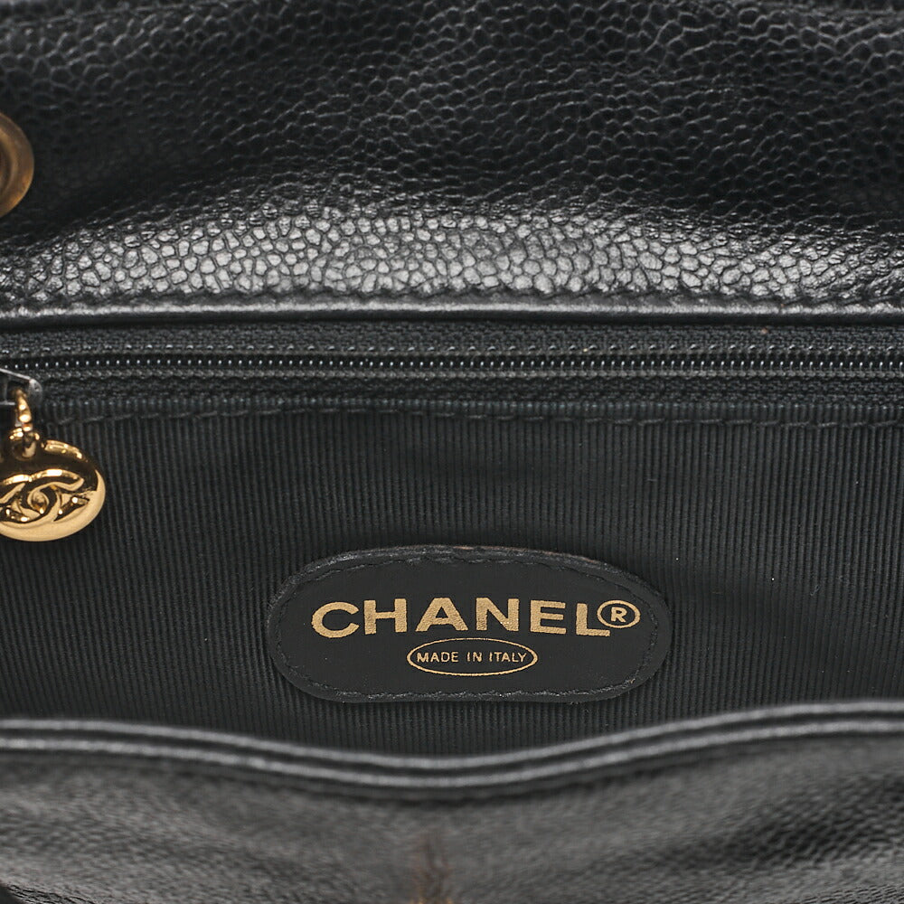 CHANEL Triple Coco Mark Turnlock Chain Backpack Caviar Skin Black Gold-Tone Hardware, Pre-Owned