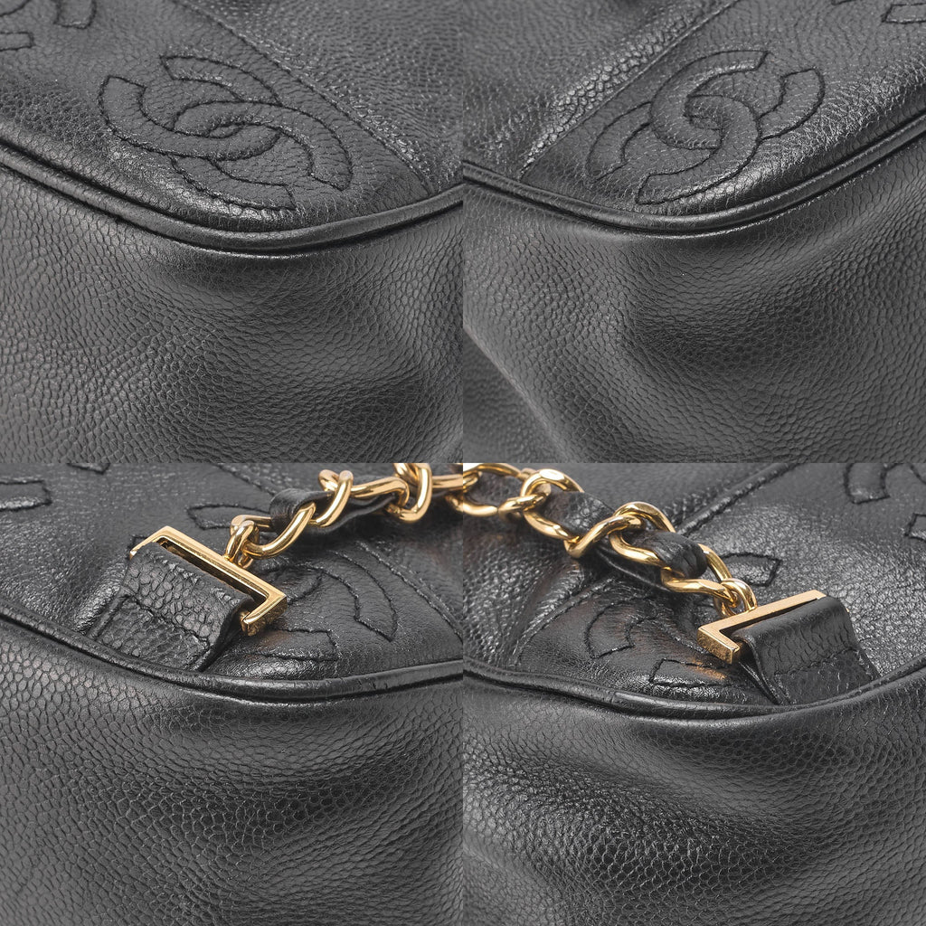 CHANEL Triple Coco Mark Turnlock Chain Backpack Caviar Skin Black Gold-Tone Hardware, Pre-Owned
