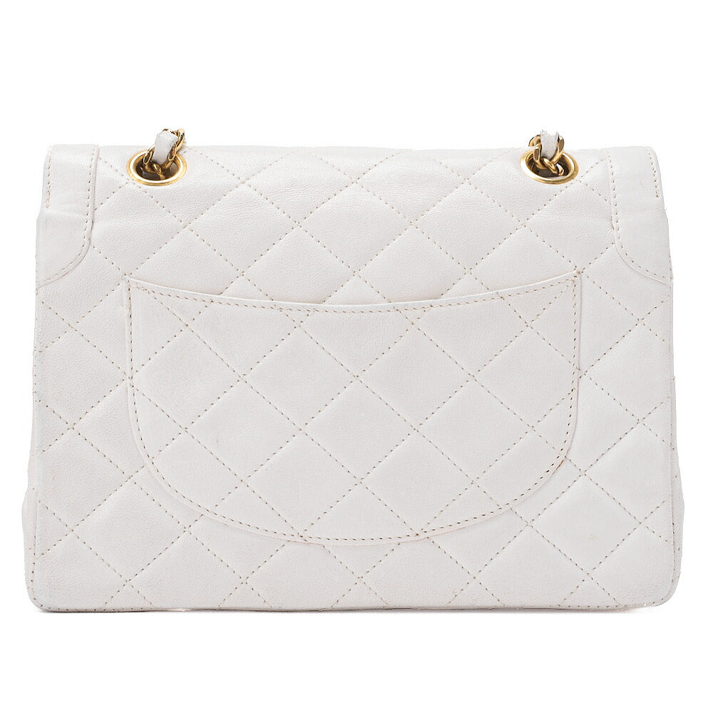 CHANEL Lambskin Matlassse 22cm Paris Limited Double Flap Shoulder Bag White Gold  x Silver-Tone Hardware, Pre-Owned