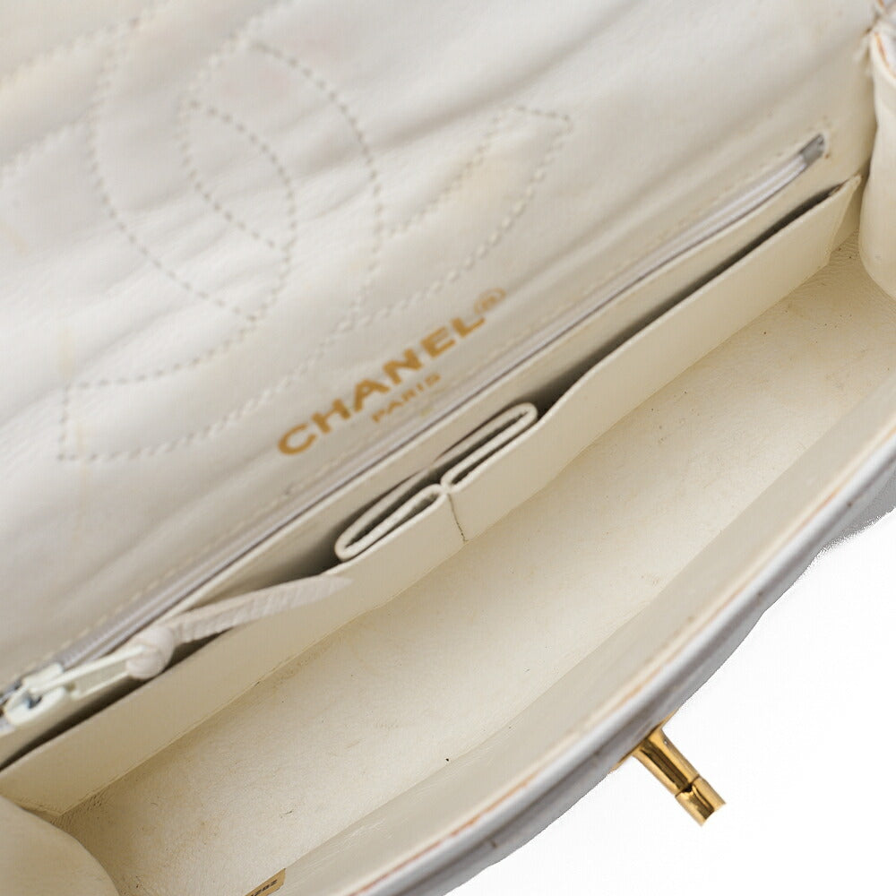 CHANEL Lambskin Matlassse 22cm Paris Limited Double Flap Shoulder Bag White Gold  x Silver-Tone Hardware, Pre-Owned