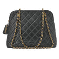 CHANEL Matelasse Logo Charm Shoulder Bag Caviar Skin Black Gold-Tone Hardware, Pre-Owned