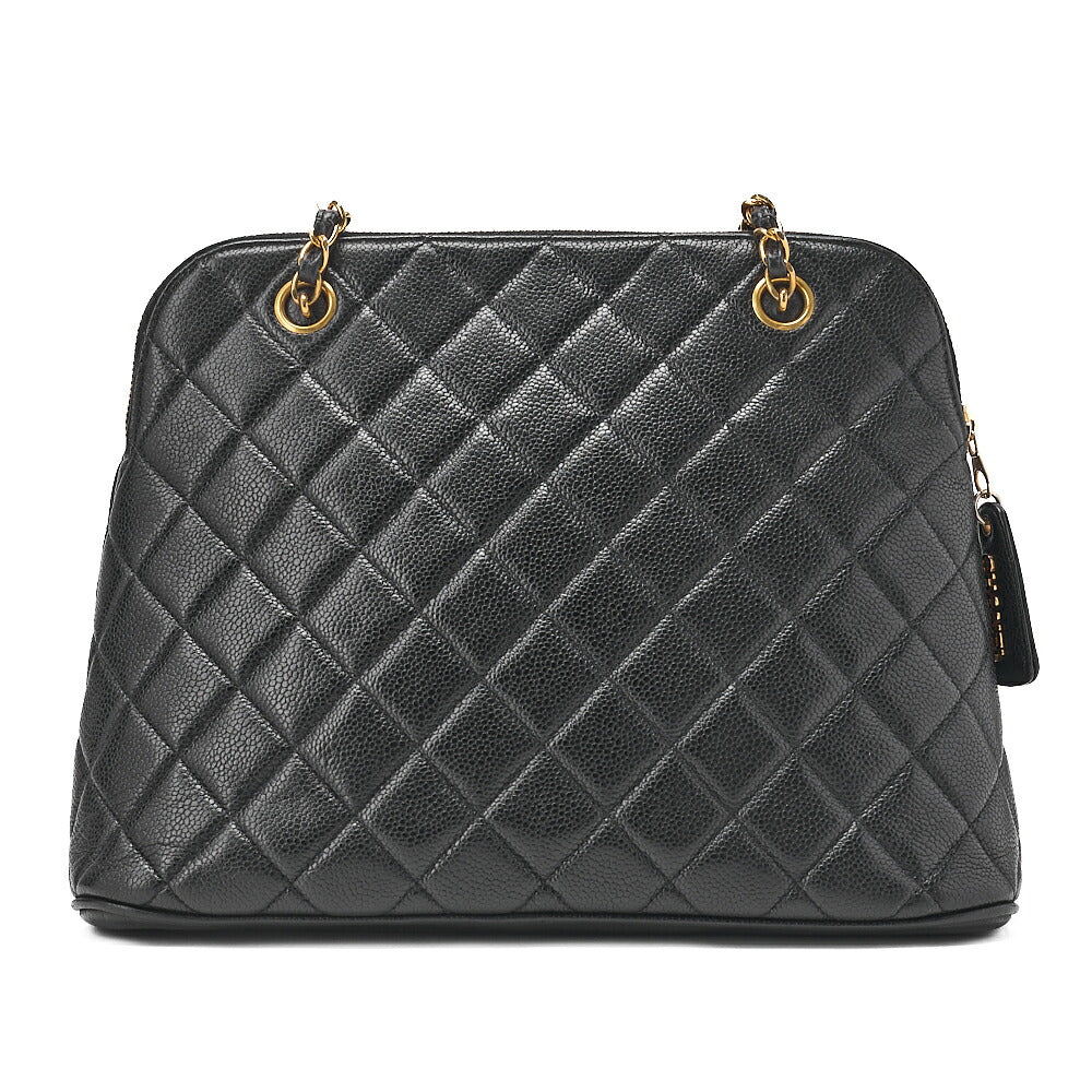 CHANEL Matelasse Logo Charm Shoulder Bag Caviar Skin Black Gold-Tone Hardware, Pre-Owned