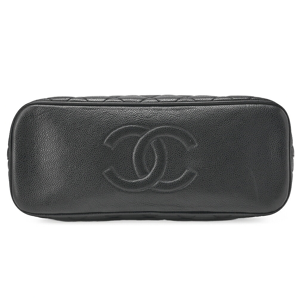 CHANEL Matelasse Logo Charm Shoulder Bag Caviar Skin Black Gold-Tone Hardware, Pre-Owned