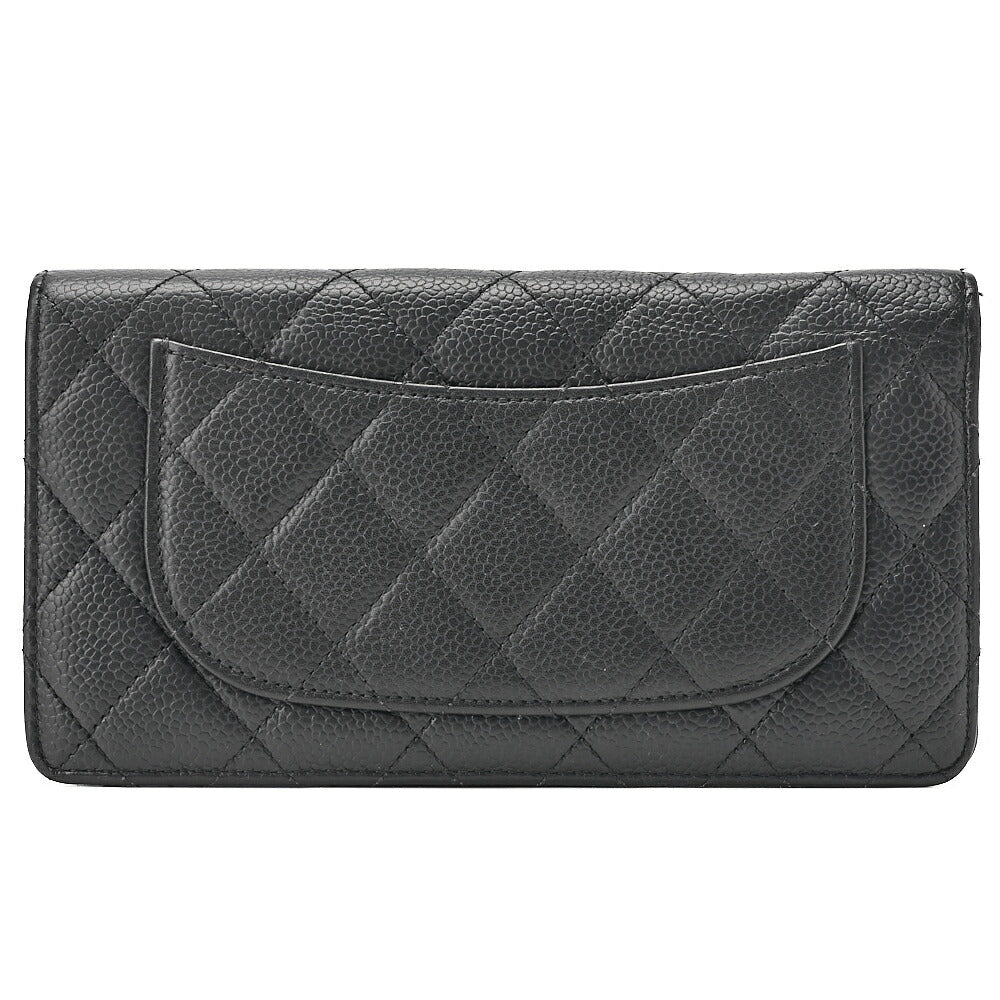 CHANEL Matelasse 2-Fold Long Wallet Caviar Skin Black Gold-Tone Hardware, Pre-Owned