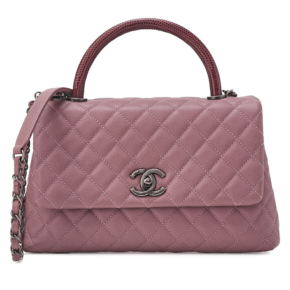 CHANEL Shoulder Bag Matelasse Coco Handle 2WAY Handbag Caviar Skin x Lizard Purple Vintage-Tone Hardware, Pre-Owned