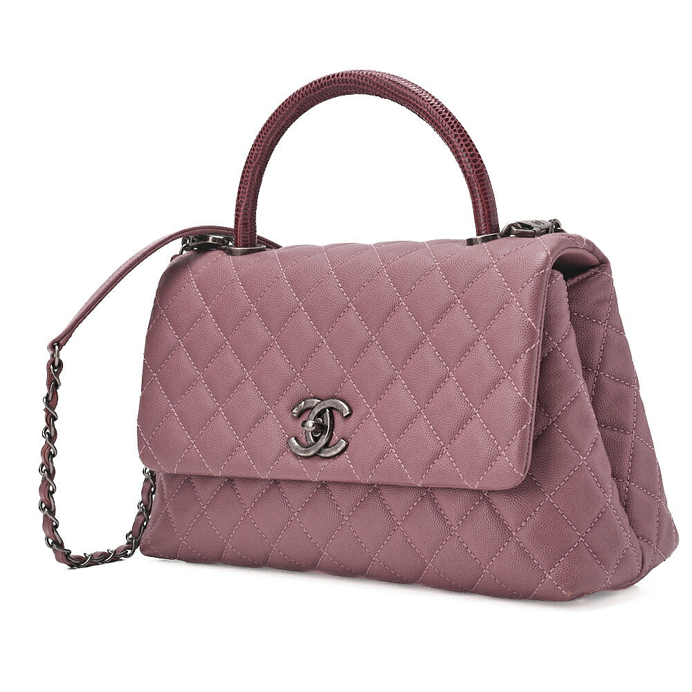 CHANEL Shoulder Bag Matelasse Coco Handle 2WAY Handbag Caviar Skin x Lizard Purple Vintage-Tone Hardware, Pre-Owned