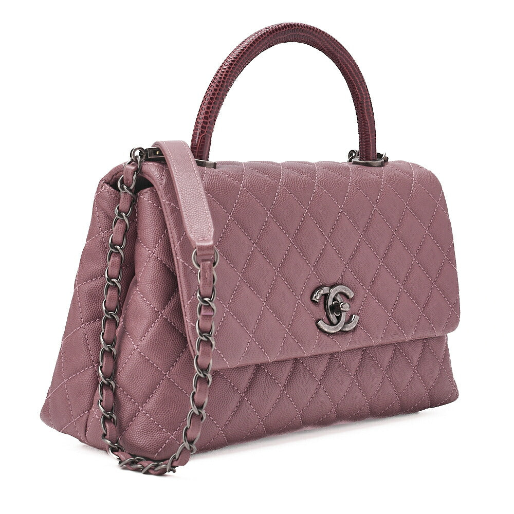 CHANEL Shoulder Bag Matelasse Coco Handle 2WAY Handbag Caviar Skin x Lizard Purple Vintage-Tone Hardware, Pre-Owned