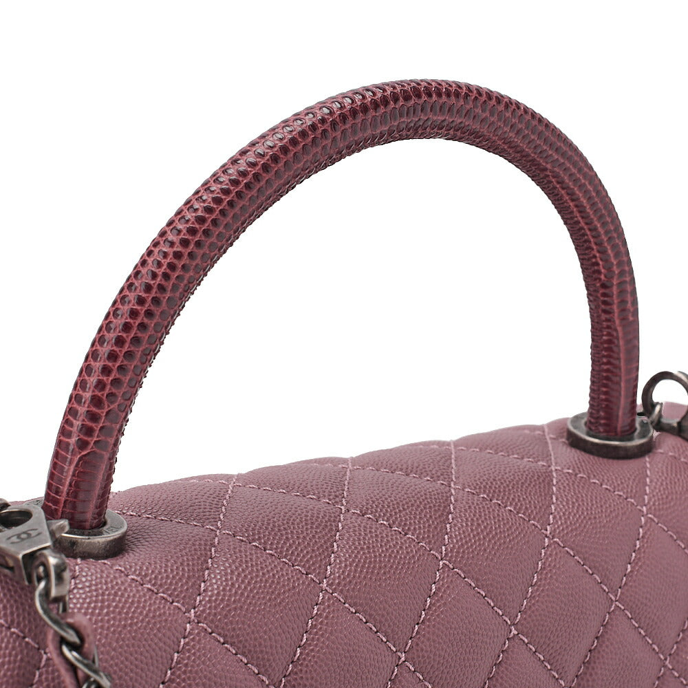 CHANEL Shoulder Bag Matelasse Coco Handle 2WAY Handbag Caviar Skin x Lizard Purple Vintage-Tone Hardware, Pre-Owned