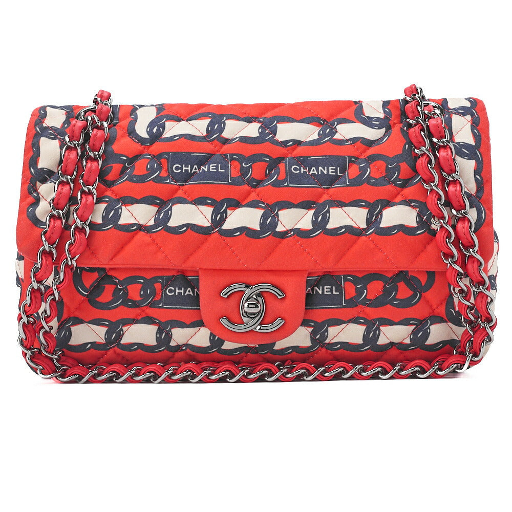 CHANEL Shoulder Bag Matelasse 25cm Belt Pattern Single Chain Shoulder Cotton x Lambskin Bicolor Silver-Tone Hardware, Pre-Owned