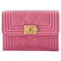 CHANEL Boy Chanel Matrasse Tri-Fold Compact Wallet Caviar Skin Pink Gold-Tone Hardware, Pre-Owned