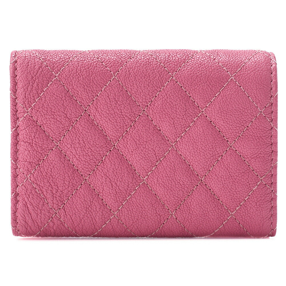 CHANEL Boy Chanel Matrasse Tri-Fold Compact Wallet Caviar Skin Pink Gold-Tone Hardware, Pre-Owned