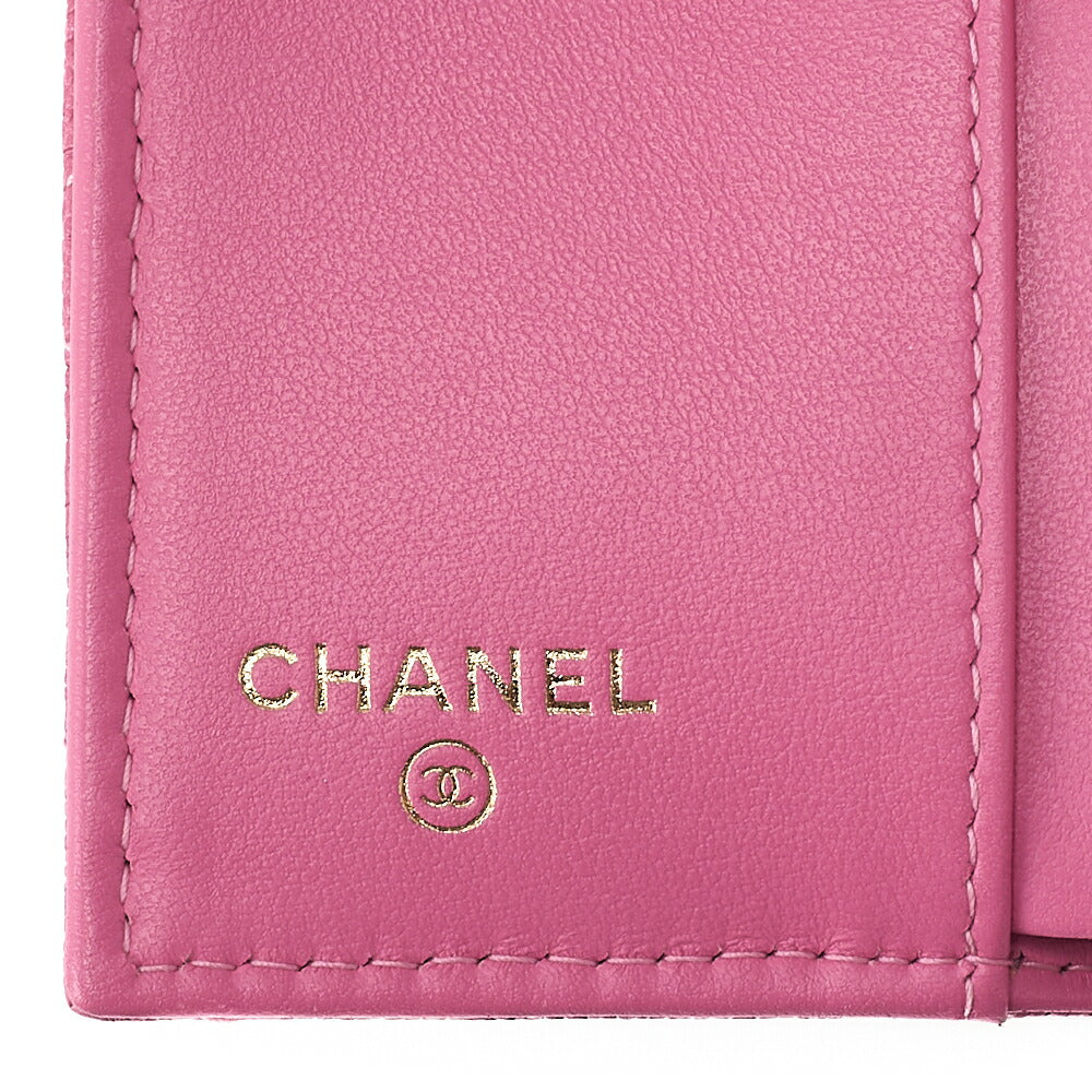 CHANEL Boy Chanel Matrasse Tri-Fold Compact Wallet Caviar Skin Pink Gold-Tone Hardware, Pre-Owned