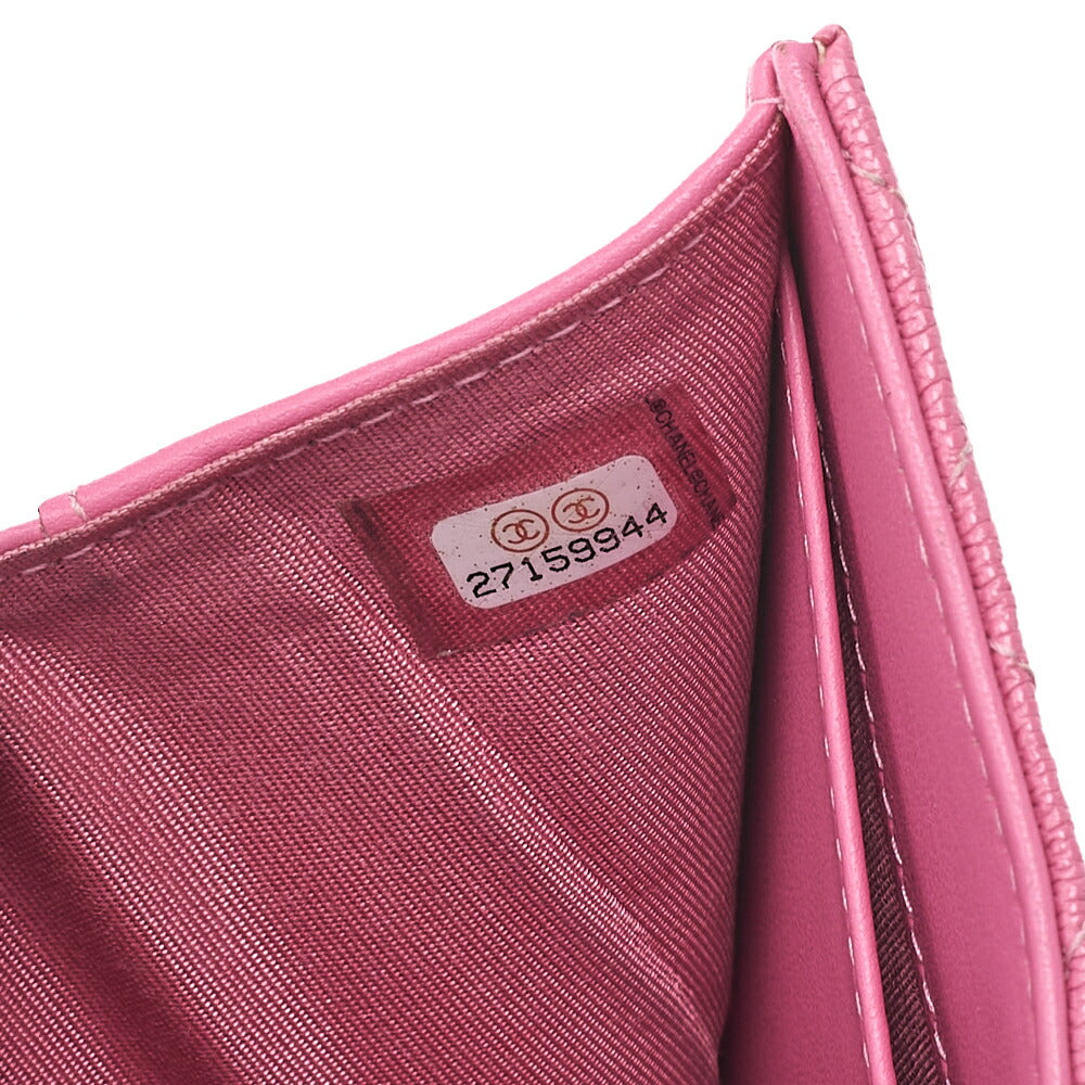 CHANEL Boy Chanel Matrasse Tri-Fold Compact Wallet Caviar Skin Pink Gold-Tone Hardware, Pre-Owned