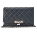 CHANEL Matelasse Chain Wallet Lambskin Coco Rock Navy Silver-Tone Hardware, Pre-Owned