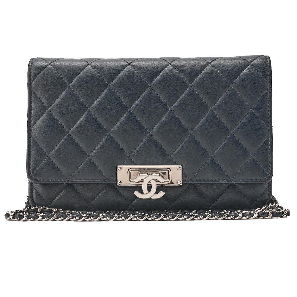 CHANEL Matelasse Chain Wallet Lambskin Coco Rock Navy Silver-Tone Hardware, Pre-Owned