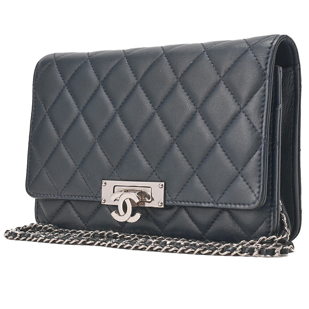 CHANEL Matelasse Chain Wallet Lambskin Coco Rock Navy Silver-Tone Hardware, Pre-Owned