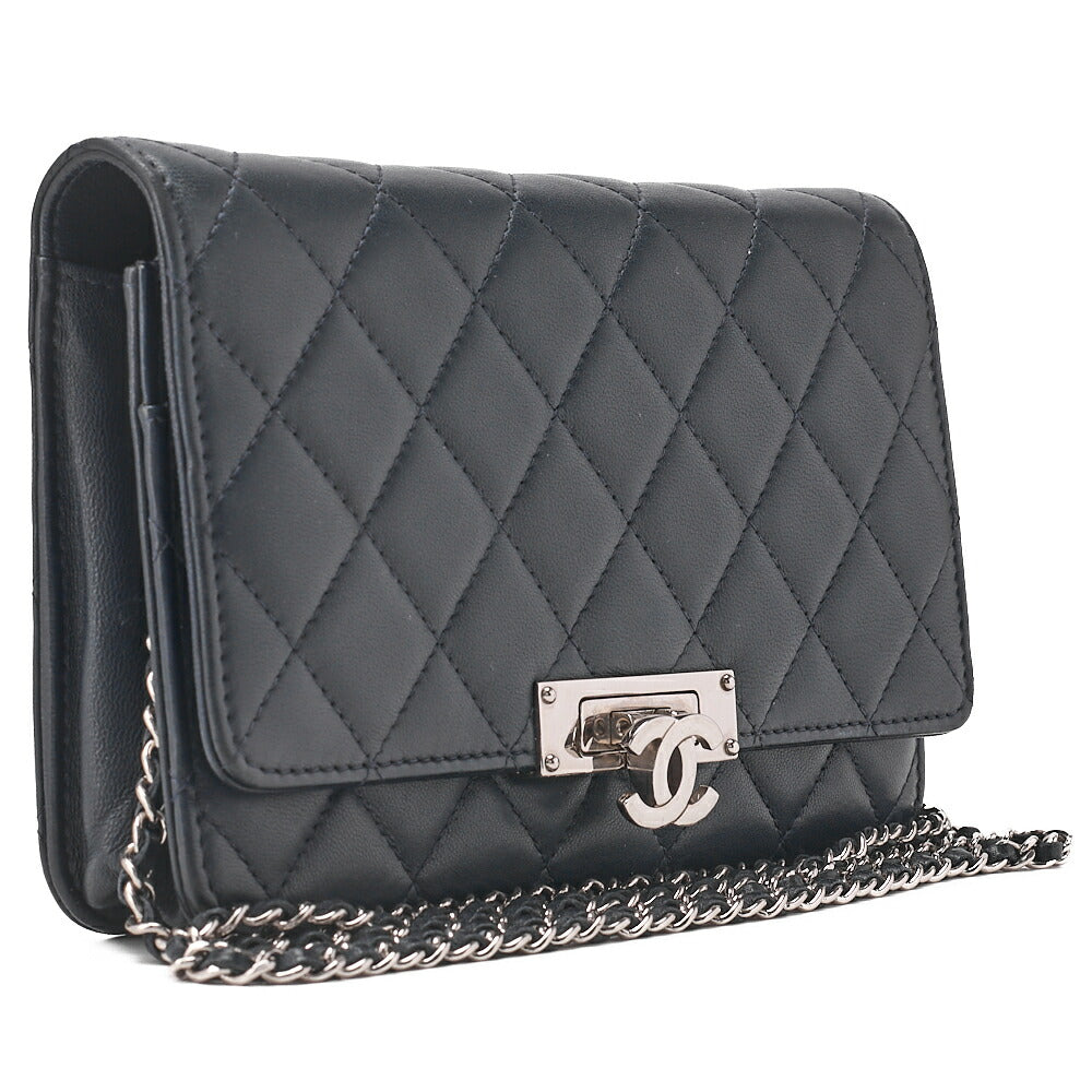 CHANEL Matelasse Chain Wallet Lambskin Coco Rock Navy Silver-Tone Hardware, Pre-Owned