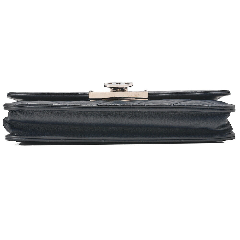 CHANEL Matelasse Chain Wallet Lambskin Coco Rock Navy Silver-Tone Hardware, Pre-Owned
