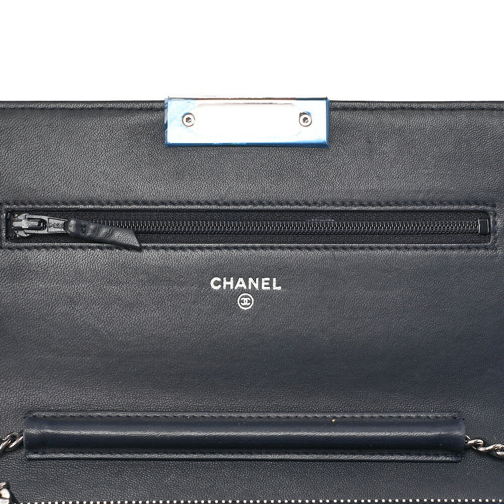 CHANEL Matelasse Chain Wallet Lambskin Coco Rock Navy Silver-Tone Hardware, Pre-Owned